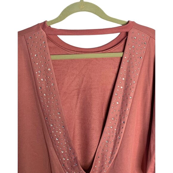 SHEIN SXY Mauve Pink Pullover Open Twist-Back Rhinestone Sweatshirt NWT Size 2XL - Picture 8 of 9